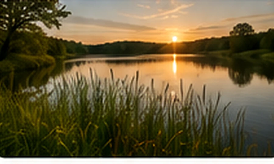 Solnedgang ved sø og siv tæt på Hvidding