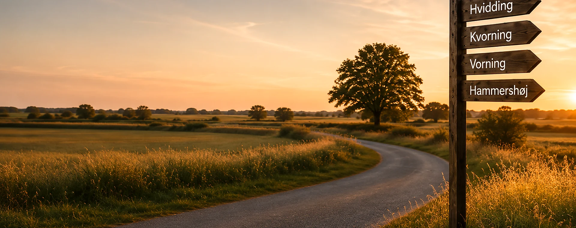 Landevej og vejskilte mod Hvidding, Kvorning, Vorning og Hammershøj
