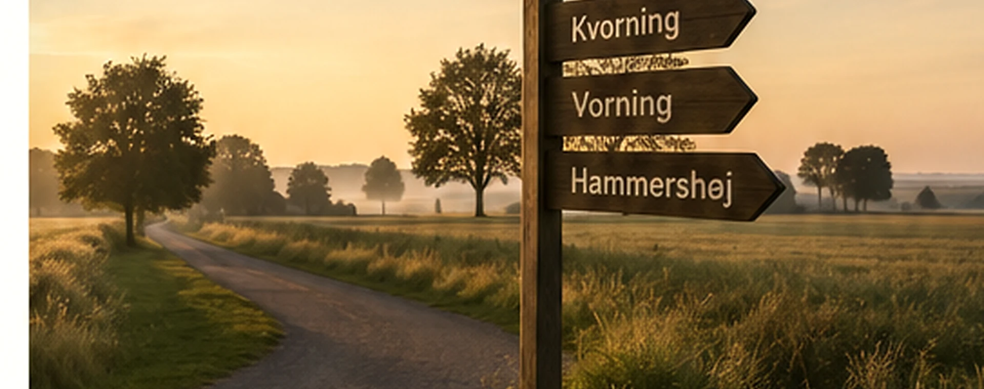 Landevej og vejskilte mod Hvidding, Kvorning, Vorning og Hammershøj