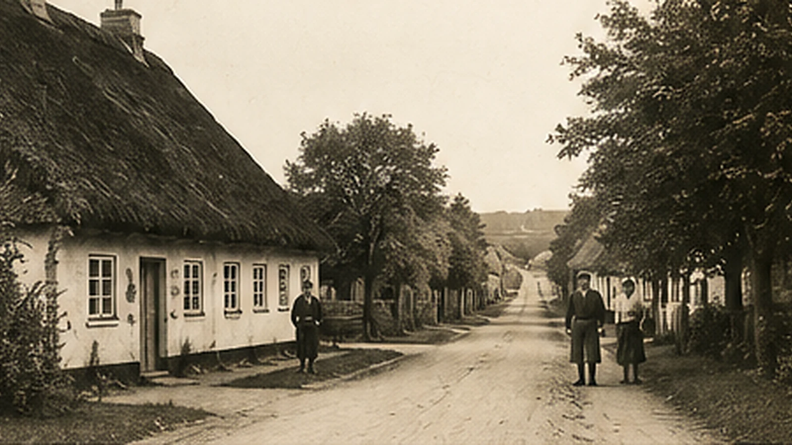 Historisk gadebillede fra Vorning bymidte omkring 1920